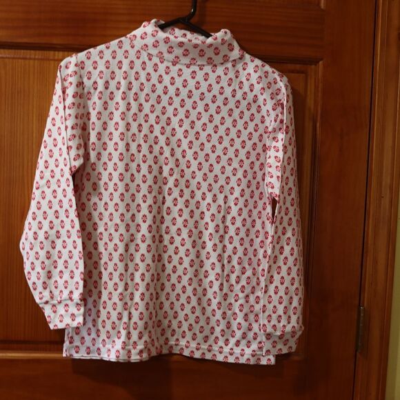 Opportunities Vintage 90s Red White Floral Turtleneck Long Sleeve Top Medium - Picture 2 of 11